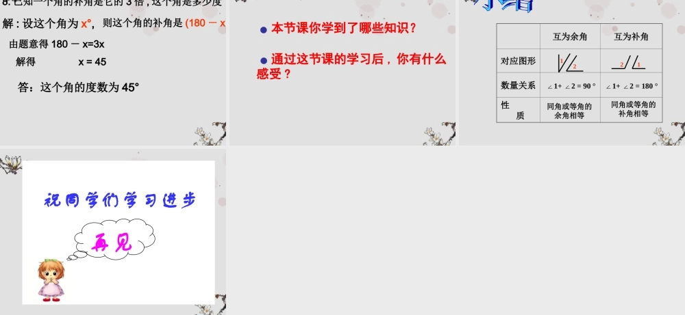 广东省珠海市七年级数学上册 余角和补角课件1 新人教版 课件
