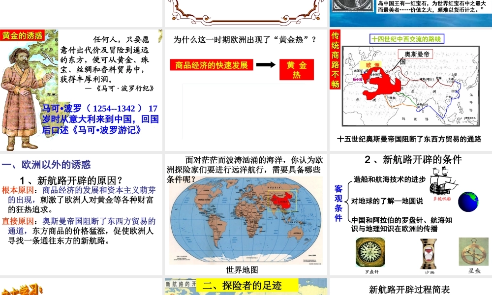 初中三年级历史上册第一单元跨入近代社会的门槛第2课探险者的梦想第一课时课件