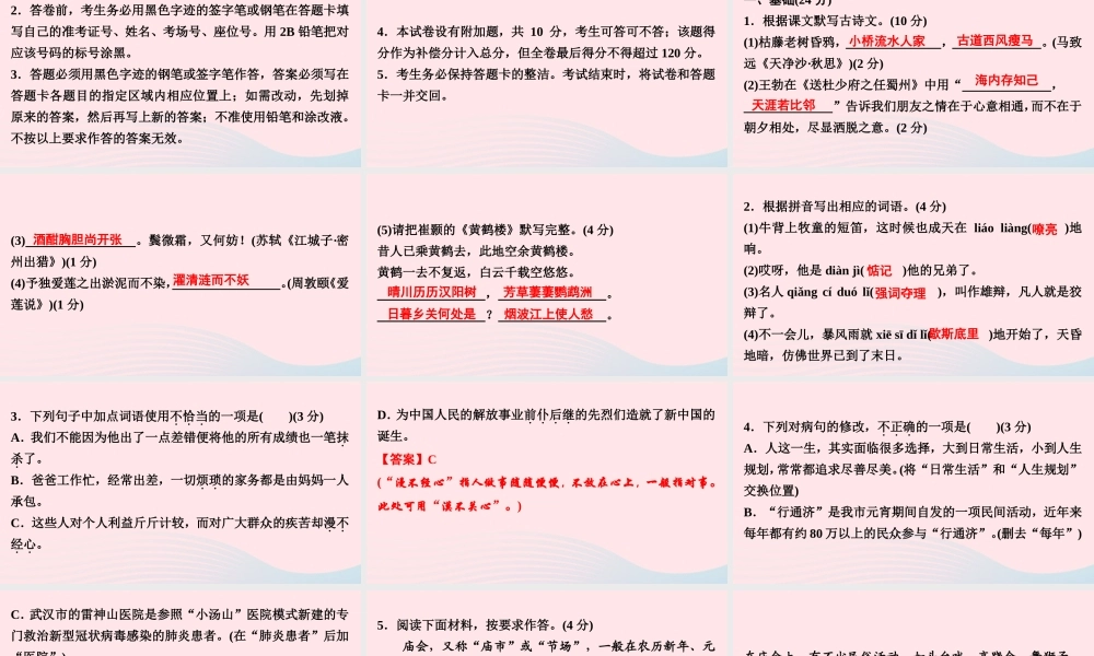 初中语文学业水平考试仿真模拟卷课件