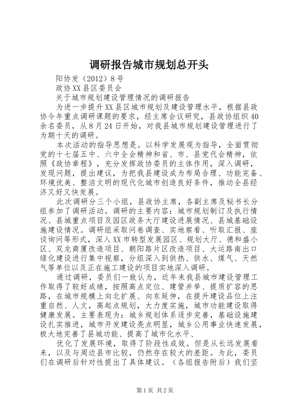 调研报告城市规划总开头_第1页