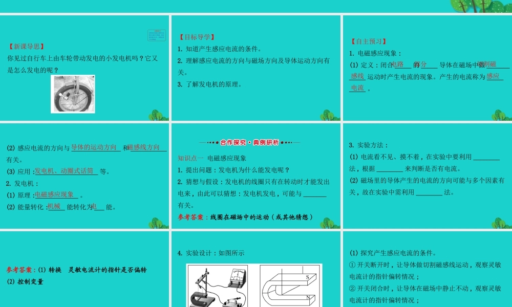九年级物理全册 182科学探究：怎样产生感应电流习题课件 (新版)沪科版 课件