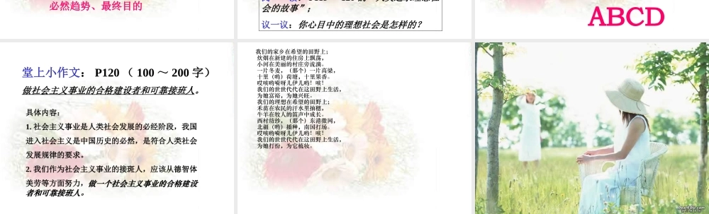 广东省广州地区初三政治下学期谈社会理想树坚定信念 人教版 课件