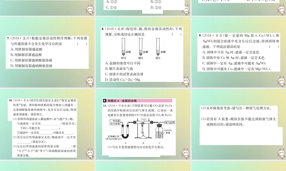 中考化学复习 主题一 身边的化学物质 第5讲 金属和金属矿物课件