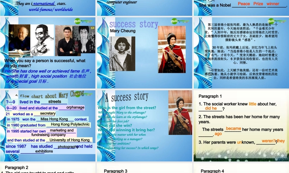 九年级英语下册 Chapter 3 A success story课件 牛津沈阳版 课件