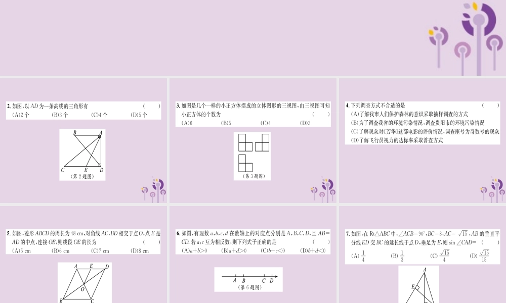 中考数学总复习 毕业生学业(升学)考试模拟试题卷(3)课件 试题-2