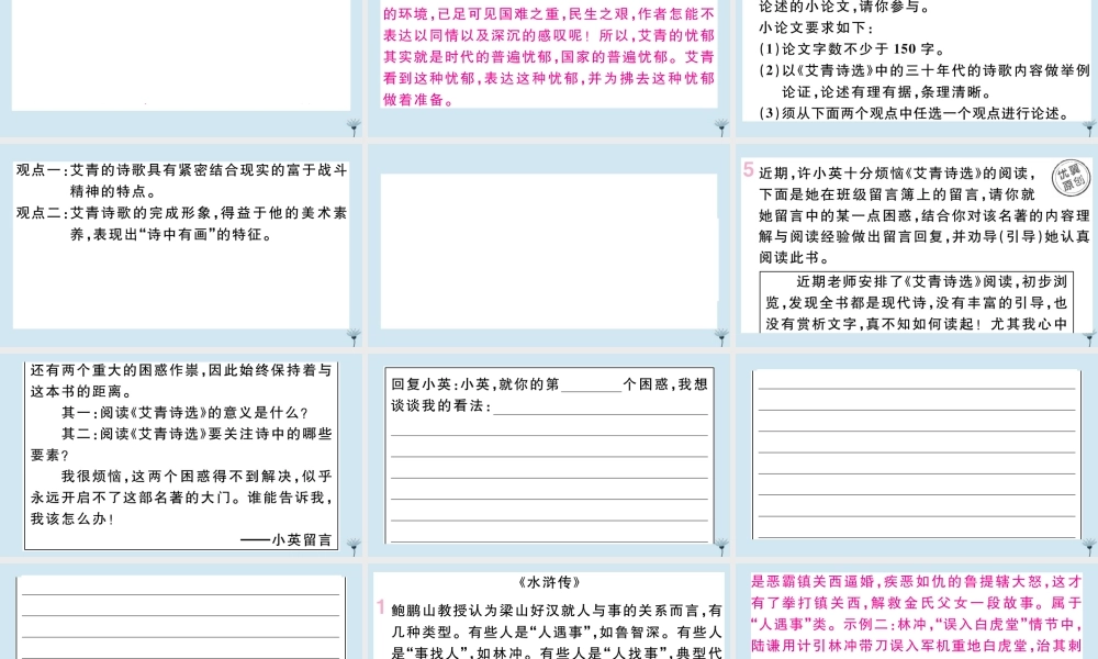 九年级语文上册 专题九 名著阅读与综合性学习作业课件 新人教版 课件