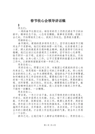 春节收心会领导讲话稿