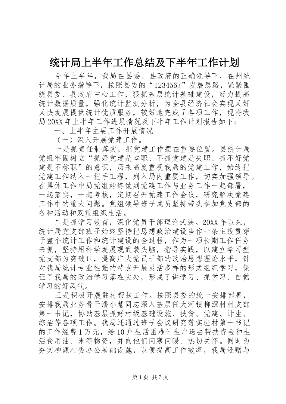 统计局上半年工作总结及下半年工作计划_第1页
