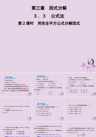 七年级数学下册 第3章(因式分解)3.3 公式法 第2课时 用完全平方公式分解因式习题课件 (新版)湘教版 课件