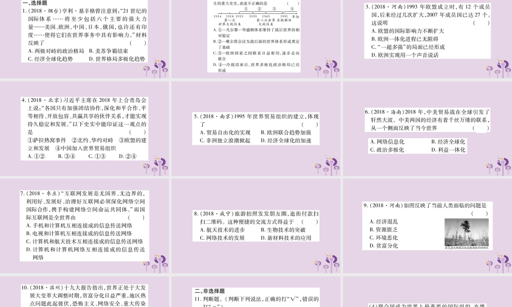 中考历史复习 第一篇 教材系统复习 第4板块 世界历史 第12单元 冷战后的世界多极化和经济全球化(习题)课件