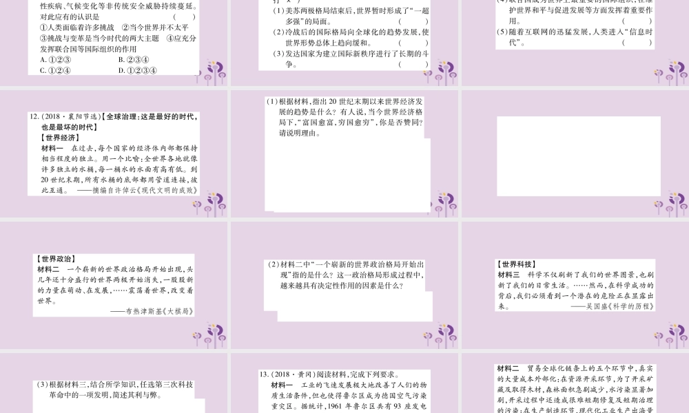 中考历史复习 第一篇 教材系统复习 第4板块 世界历史 第12单元 冷战后的世界多极化和经济全球化(习题)课件