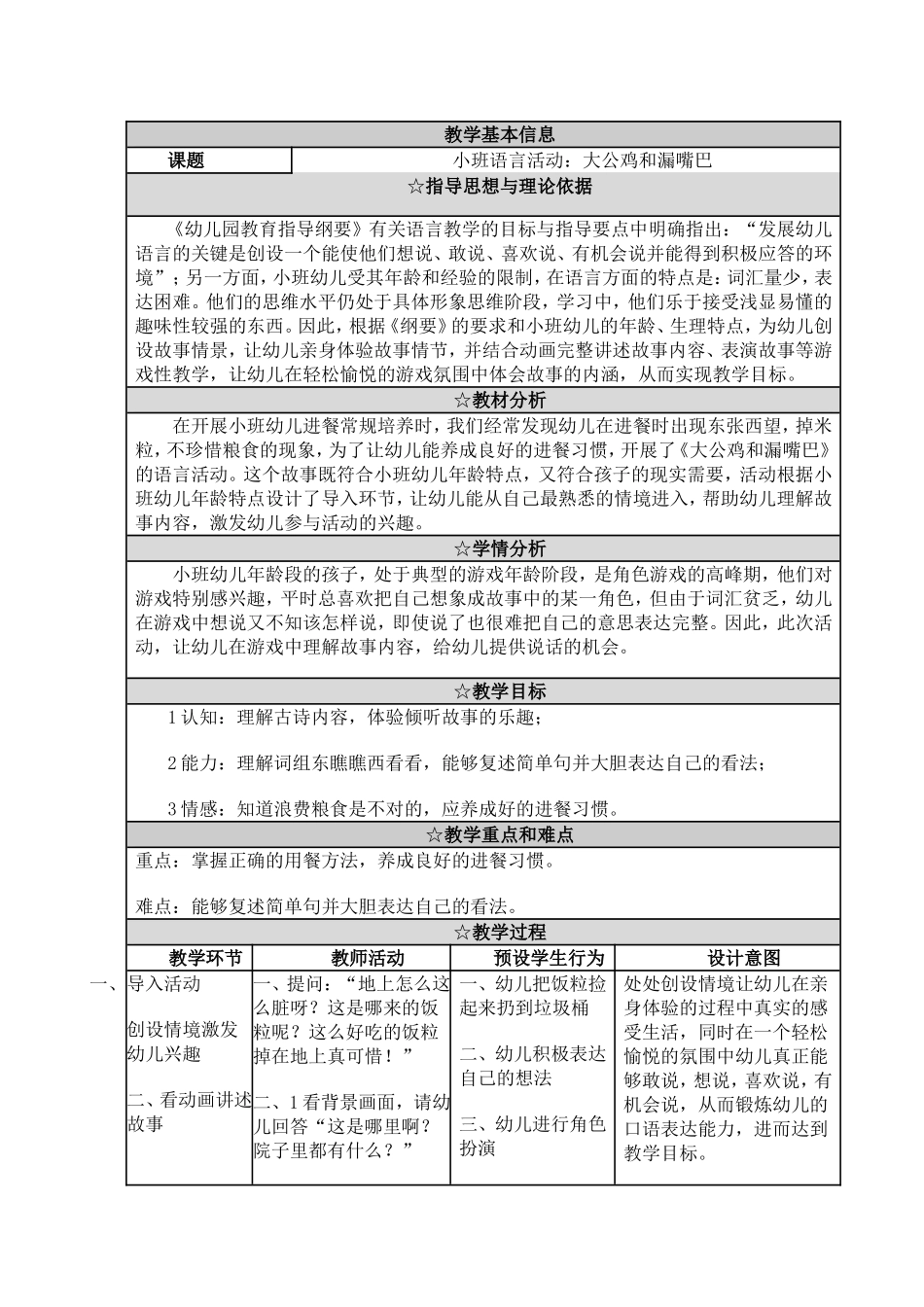 小班语言活动：大公鸡和漏嘴巴_第1页