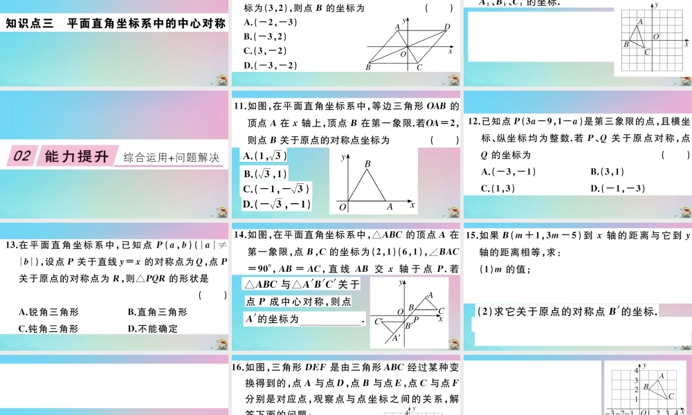 九年级数学上册 第23章(旋转)232 中心对称 2323 关于原点对称的点的坐标作业课件 (新版)新人教版 课件