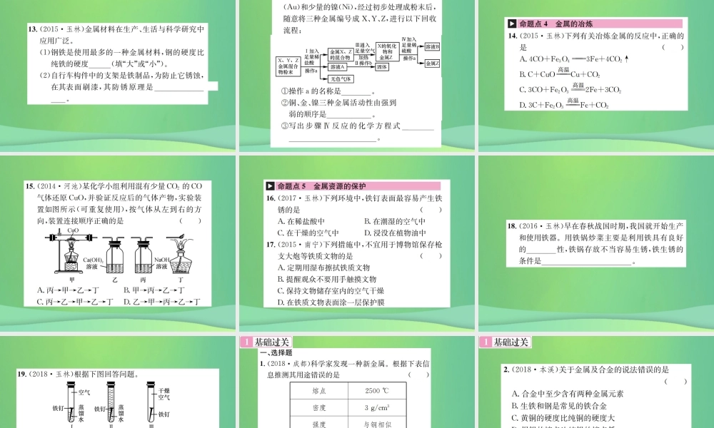 中考化学总复习 教材考点梳理 第8单元 金属和金属材料课件