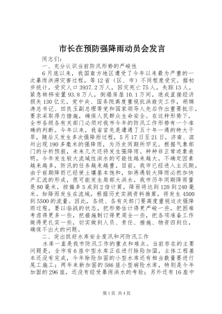 市长在预防强降雨动员会发言