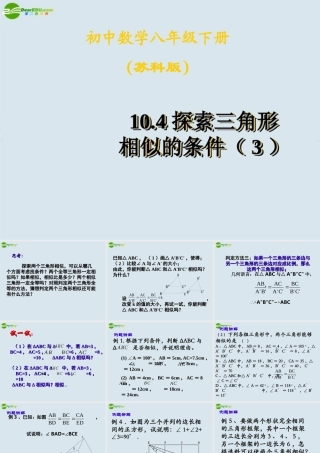 八年级数学下册 10.4探索三角形相似的条件(3)课件 苏科版 课件