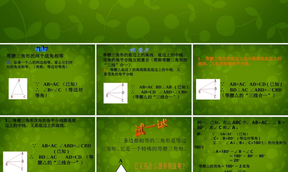 八年级数学上册 2.2 等腰三角形的性质课件 浙教版 课件
