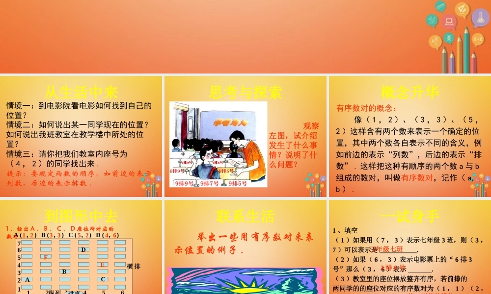 七年级数学下册 7.1 平面直角坐标系 有序数对素材 (新版)新人教版 素材