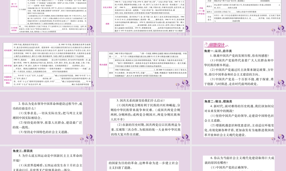 中考历史复习 第二篇 知能综合提升 专题突破4 中国共产党领导中国人民的革命与建设课件