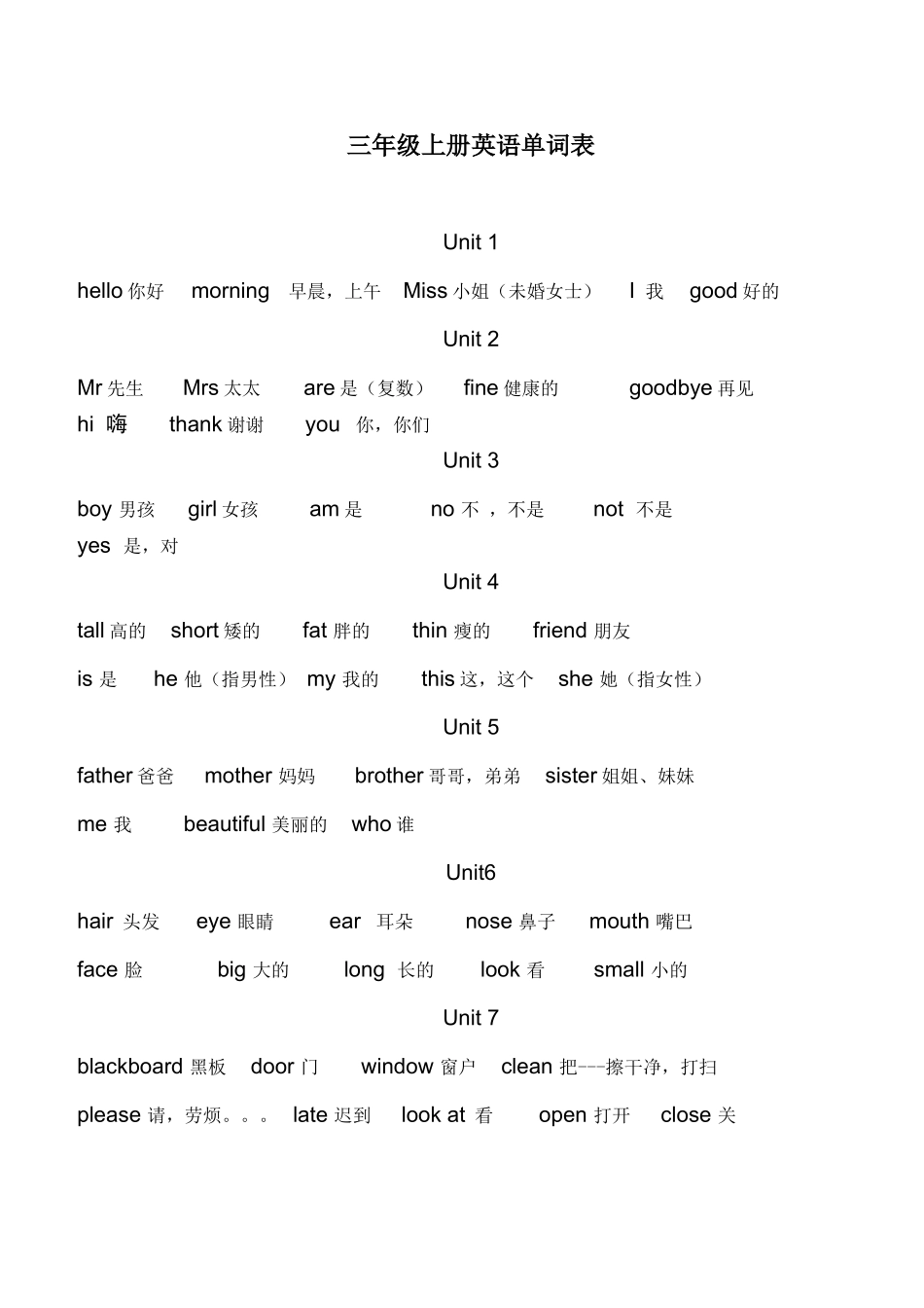 三年级上册英语单词表_第1页