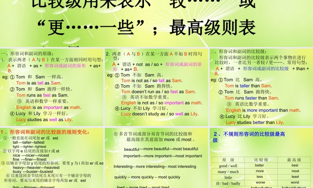 八年级英语上册 形容词和副词比较级和最高级课件 人教新目标版 课件