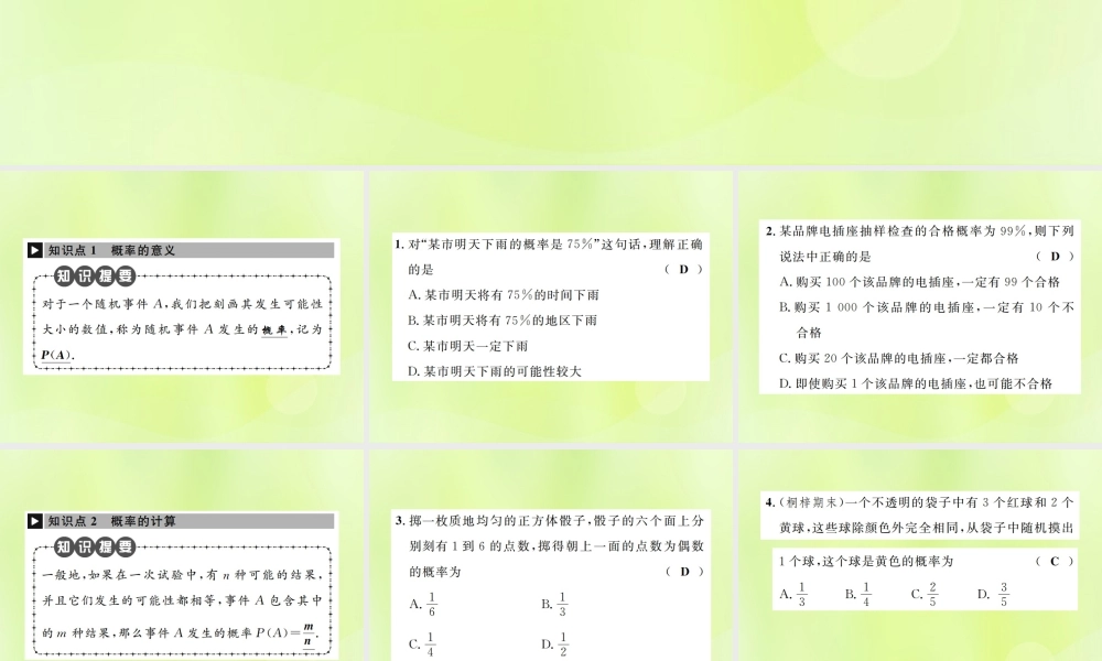 九年级数学上册 第二十五章 概率初步 251 随机事件与概率 2512 概率课件 (新版)新人教版 课件