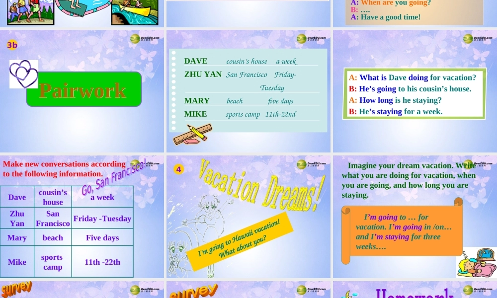 八年级英语上册(Unit 3 What are you doing for vacation Section A-P2 人教新目标版 课件