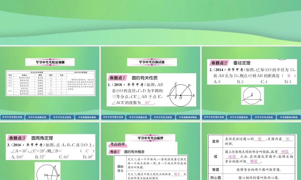 中考数学复习 第7章 圆 第24课时 圆的有关概念及性质(精讲)课件