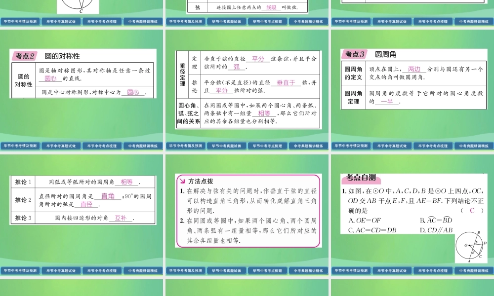 中考数学复习 第7章 圆 第24课时 圆的有关概念及性质(精讲)课件
