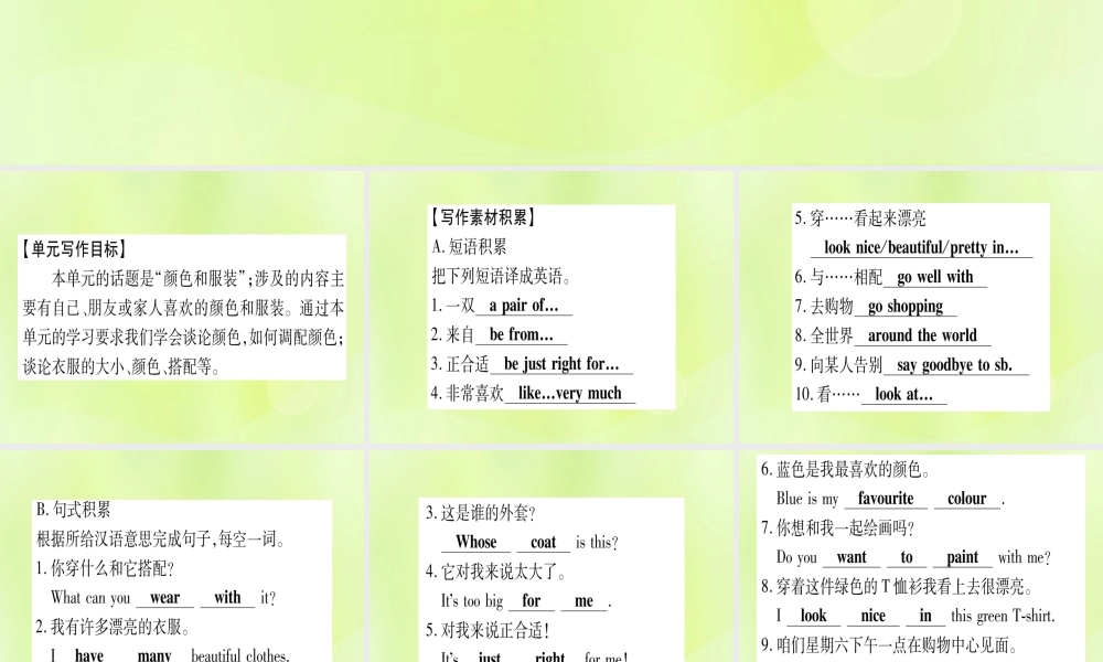七年级英语上册 Unit 2 Colours and Clothes写作指导与演练课件 (新版)冀教版 课件