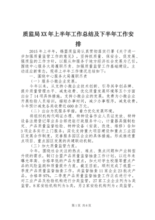质监局XX年上半年工作总结及下半年工作安排