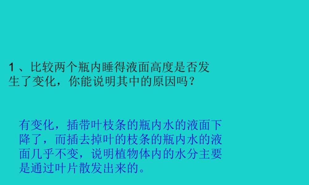 八年级生物上册 第6单元 第18章 第1节 绿色植物与生物圈的水循环 P75讨论答案课件 (新版)苏科版 课件