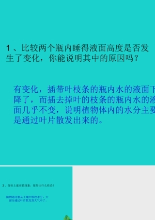 八年级生物上册 第6单元 第18章 第1节 绿色植物与生物圈的水循环 P75讨论答案课件 (新版)苏科版 课件