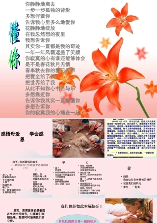 中学主题班会 母亲节 感悟母爱，学会感恩课件