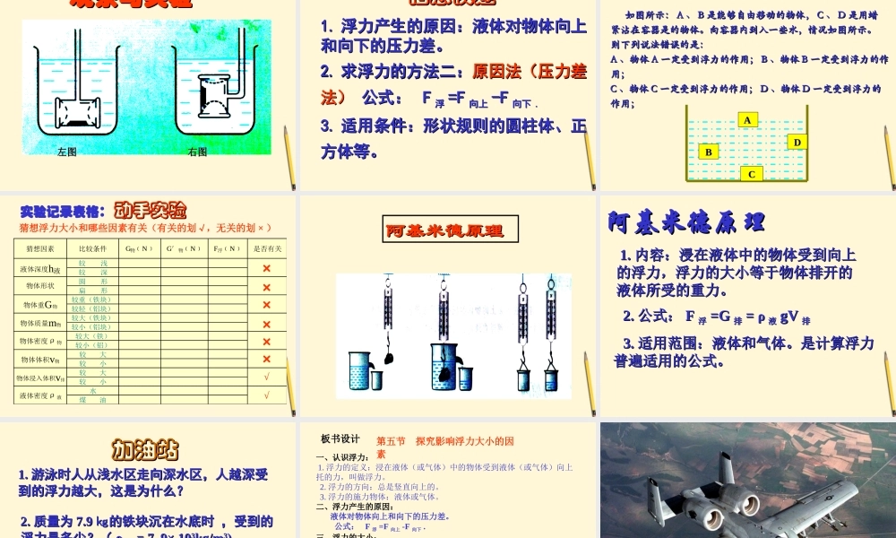 八年级物理下册 8.5(探究影响浮力大小的因素)课件 北师大版 课件