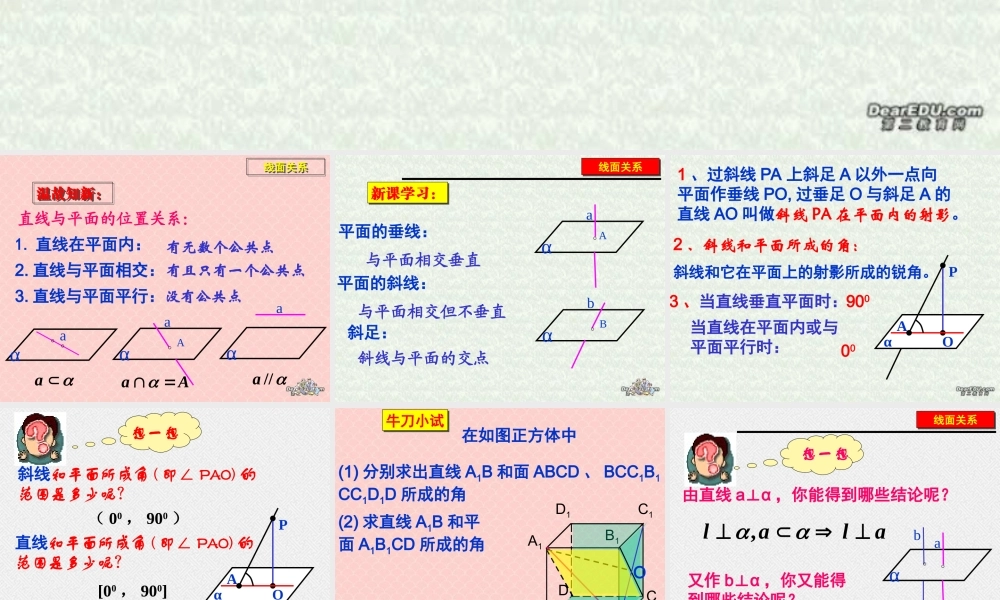 人教版高二数学线面所成角 线面所成角 课件
