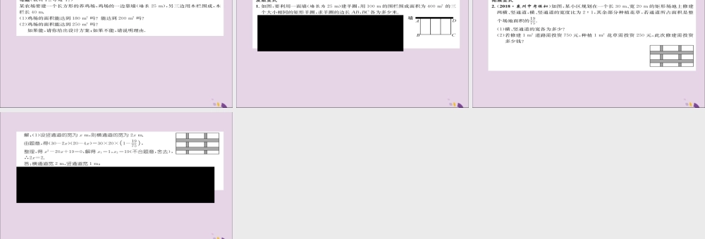 九年级数学上册 第二章 一元二次方程 利用一元二次方程解决面积问题(练习手册)课件 (新版)北师大版 课件