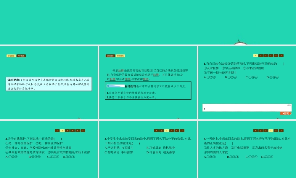八年级政治上册 第五单元 生活在法律的保护中 第三节 学会自我保护 第2框 依法实施自我保护课件 湘教版 课件