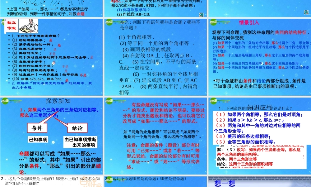 八年级数学下册 6-2(定义与命题)课件 北师大版 课件