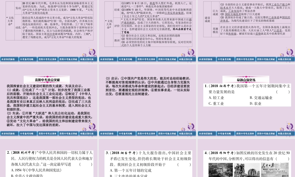 中考历史总复习 第一编 教材知识速查篇 模块二 中国现代史 第10讲 社会主义制度的建立与社会主义建设的探索(精讲)课件