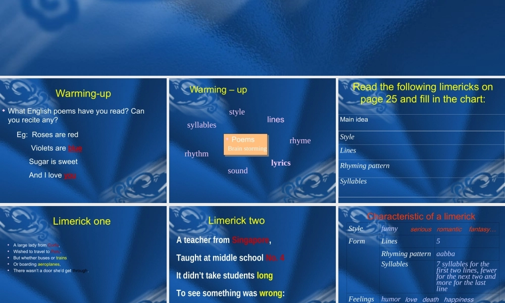 教师演示文稿Listening and speaking  A Garden of Poems Unit 4 Agarden of poems Reading 全套课件  新课标 人教版 Unit 4 Agarden of poems Reading 全套课件  新课标 人教版