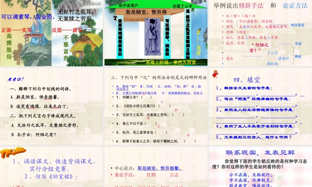 八年级语文陋室铭课件二 八年级语文陋室铭课件[整理两套] 八年级语文陋室铭课件[整理两套]