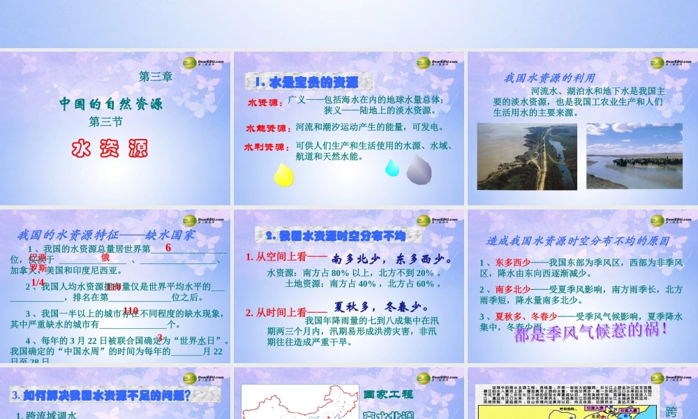 八年级地理上册 第三章 第三节 水资源(第1课时)课件 新人教版 课件