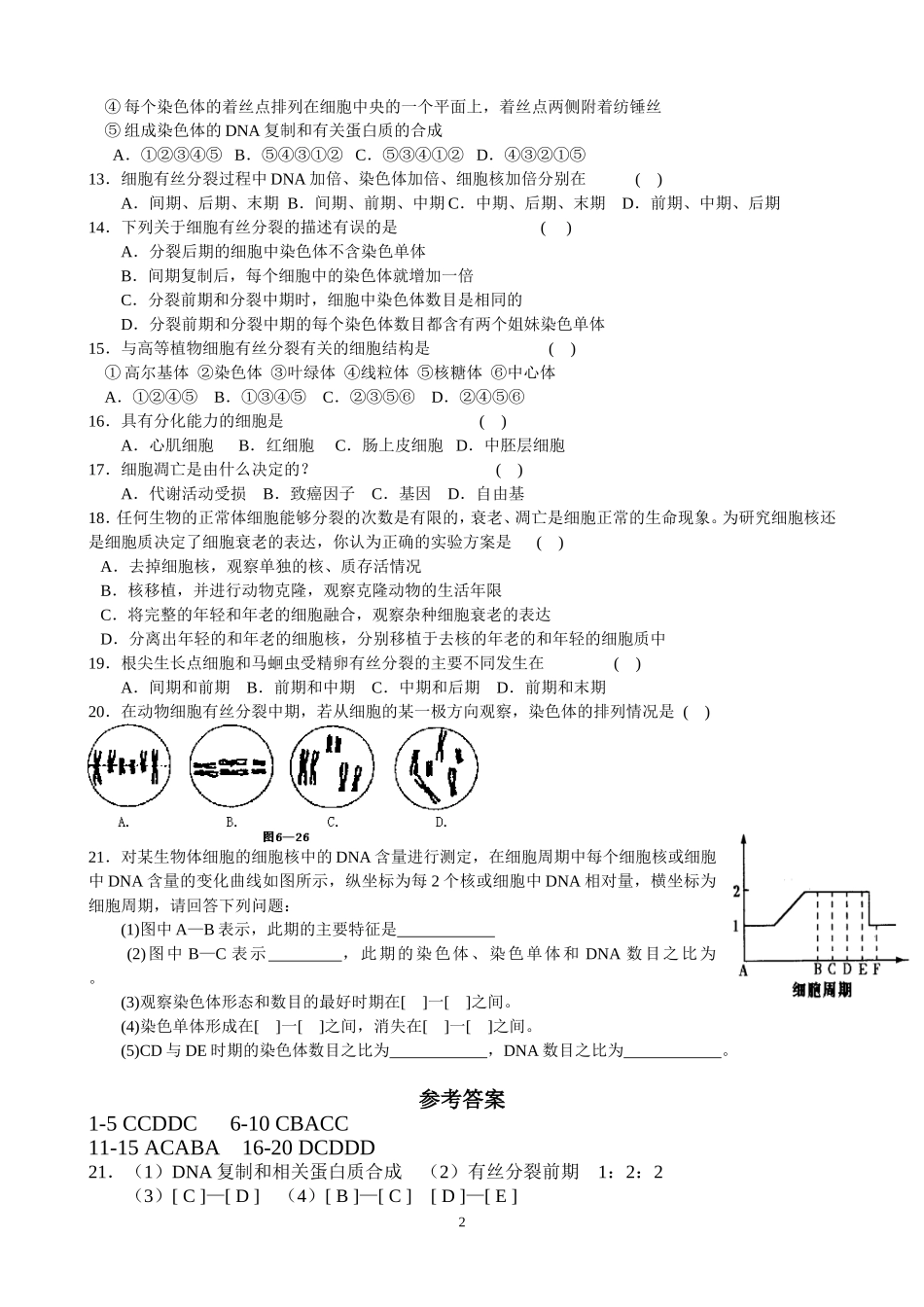细胞的增殖单元检测练习题_第2页