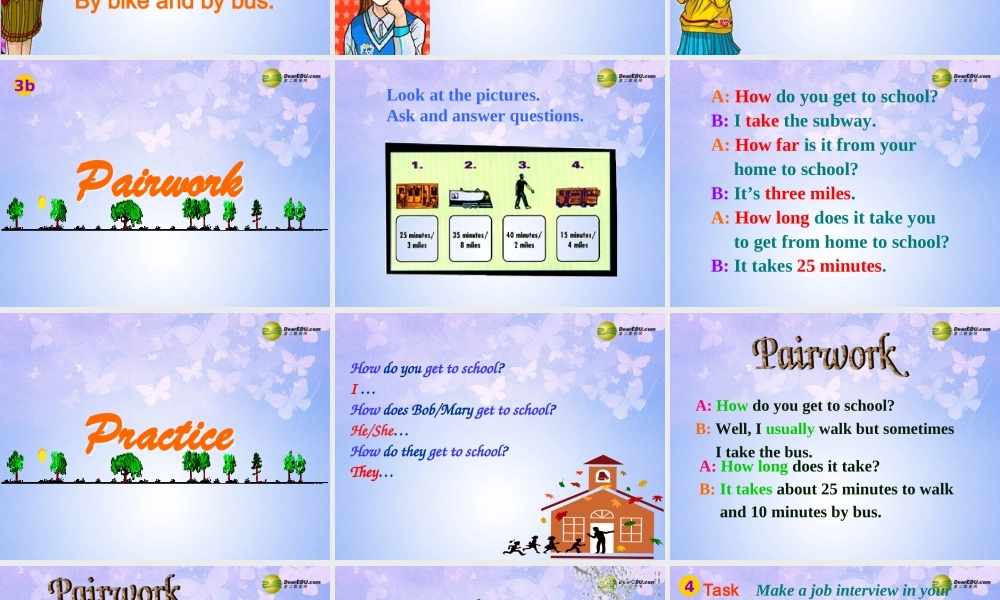 八年级英语上册(Unit 4 How do you get to school Section A-P2)课件 人教新目标版 课件