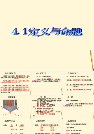 八年级数学下册 4.1(定义与命题)课件 浙教版 课件