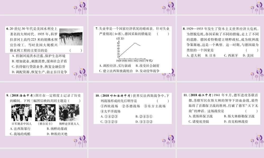 中考历史总复习 第一编 教材知识速查篇 模块四 世界现代史 第21讲 经济大危机和第二次世界大战(精练)课件