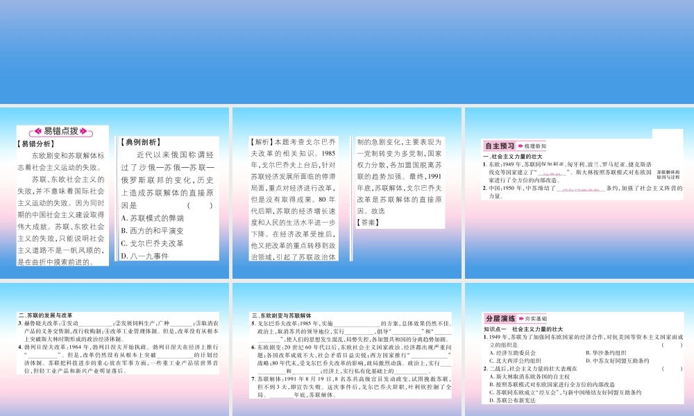 九年级历史下册 第5单元 冷战和美苏对峙的世界 第18课 社会主义的发展与挫折易错点拨课件 新人教版 课件