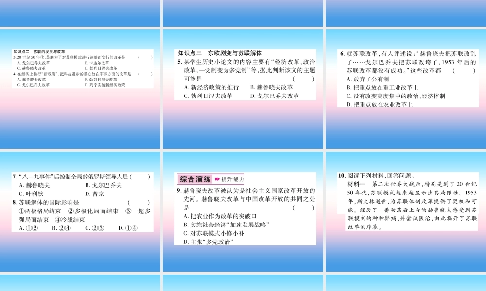 九年级历史下册 第5单元 冷战和美苏对峙的世界 第18课 社会主义的发展与挫折易错点拨课件 新人教版 课件