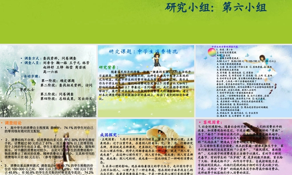 中学生消费情况调查·研究性学习